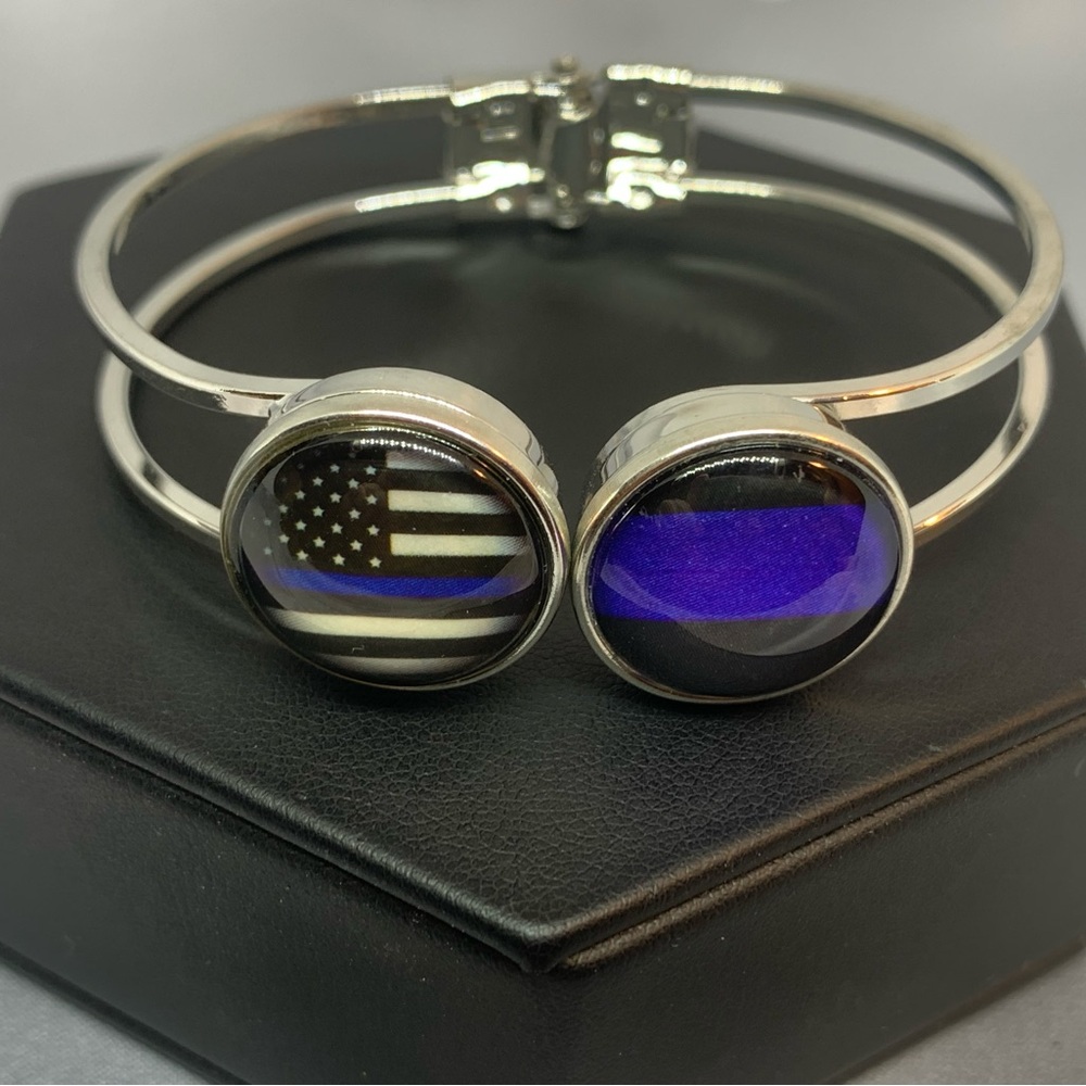 Proud Police DOUBLE Charm Snap Button Hinged Bracelet